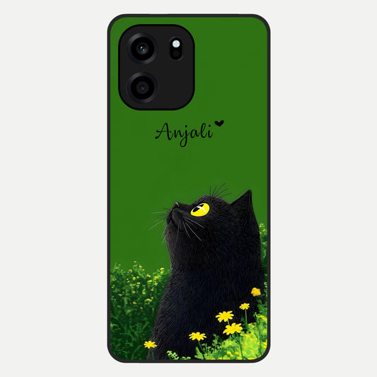  Emerald Cat Custom Name Glass Case For OnePlus Nord CE 6 back cover – full design glossy printed glass finish