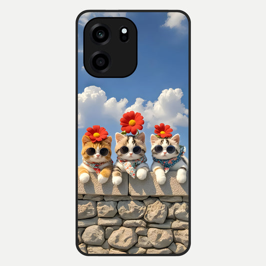  Floral Kitty Squad Glass Case For OnePlus Nord CE 6 back cover – full design glossy printed glass finish