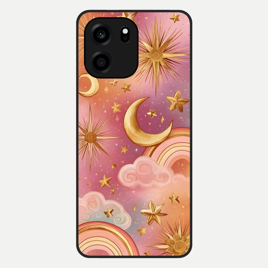  Golden Celestial Dreams Glass Case For OnePlus Nord CE 6 back cover – full design glossy printed glass finish