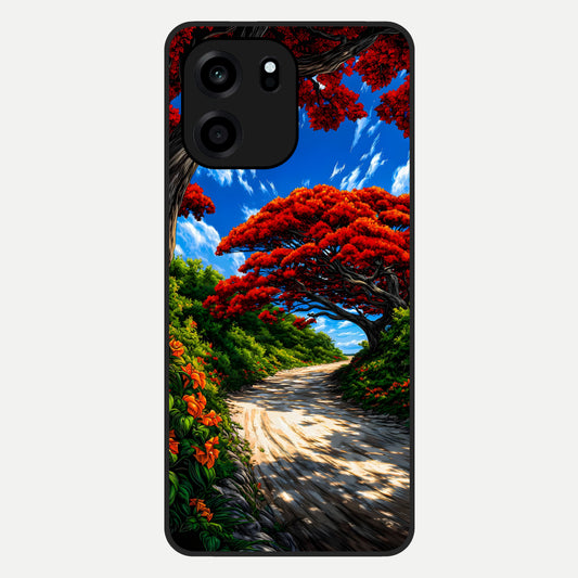  Red Trees Pathway Glass Case For OnePlus Nord CE 6 back cover – full design glossy printed glass finish