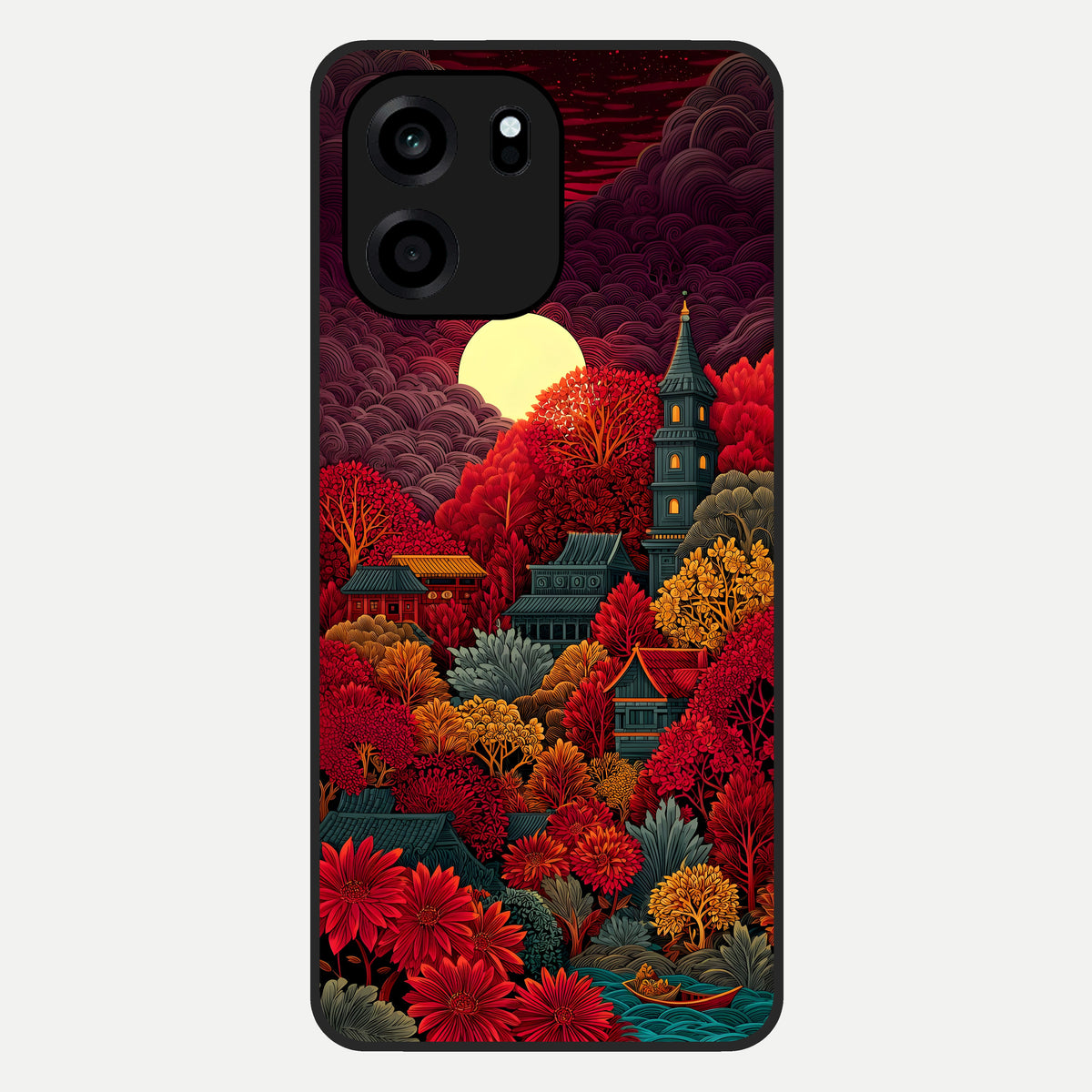  Scarlet Autumn Temple Glass Case For OnePlus Nord CE 6 back cover – full design glossy printed glass finish