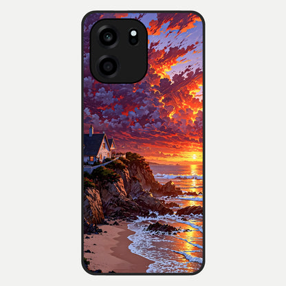  Sunset House By Sea Glass Case For OnePlus Nord CE 6 back cover – full design glossy printed glass finish