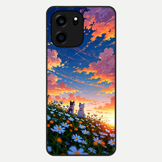  Two Cats Friends Glass Case For OnePlus Nord CE 6 back cover – full design glossy printed glass finish