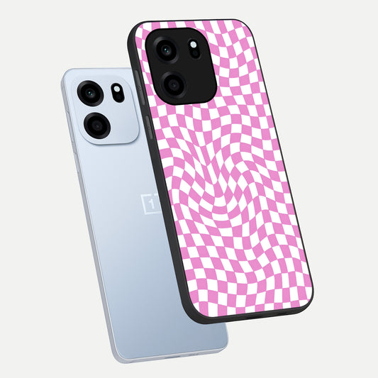  Bubblegum Check Wave phone case For OnePlus Nord CE 6 showing premium glass back cover with detailed artwork