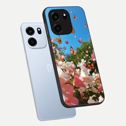  Butterflies In Bloom Sky phone case For OnePlus Nord CE 6 showing premium glass back cover with detailed artwork