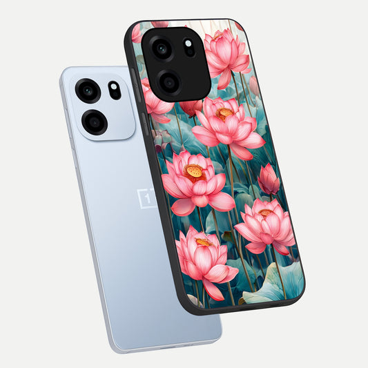  Celestial Pink Lotus phone case For OnePlus Nord CE 6 showing premium glass back cover with detailed artwork