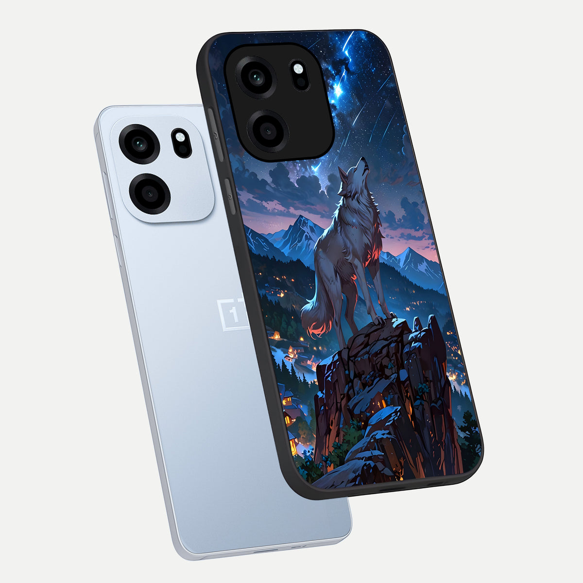  Celestial Wolf Howl phone case For OnePlus Nord CE 6 showing premium glass back cover with detailed artwork