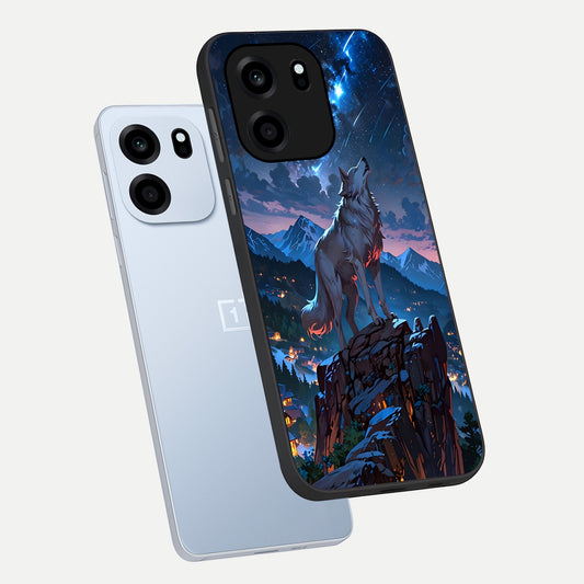  Celestial Wolf Howl phone case For OnePlus Nord CE 6 showing premium glass back cover with detailed artwork