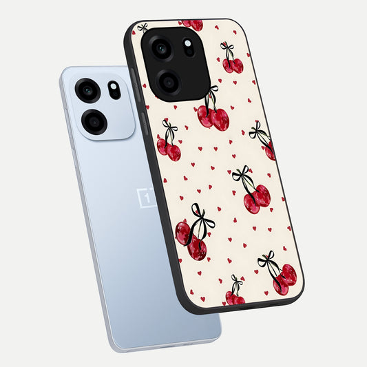  Cherry Heart Bow phone case For OnePlus Nord CE 6 showing premium glass back cover with detailed artwork