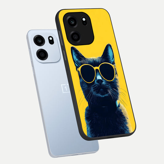  Cool Cat Vibes phone case For OnePlus Nord CE 6 showing premium glass back cover with detailed artwork