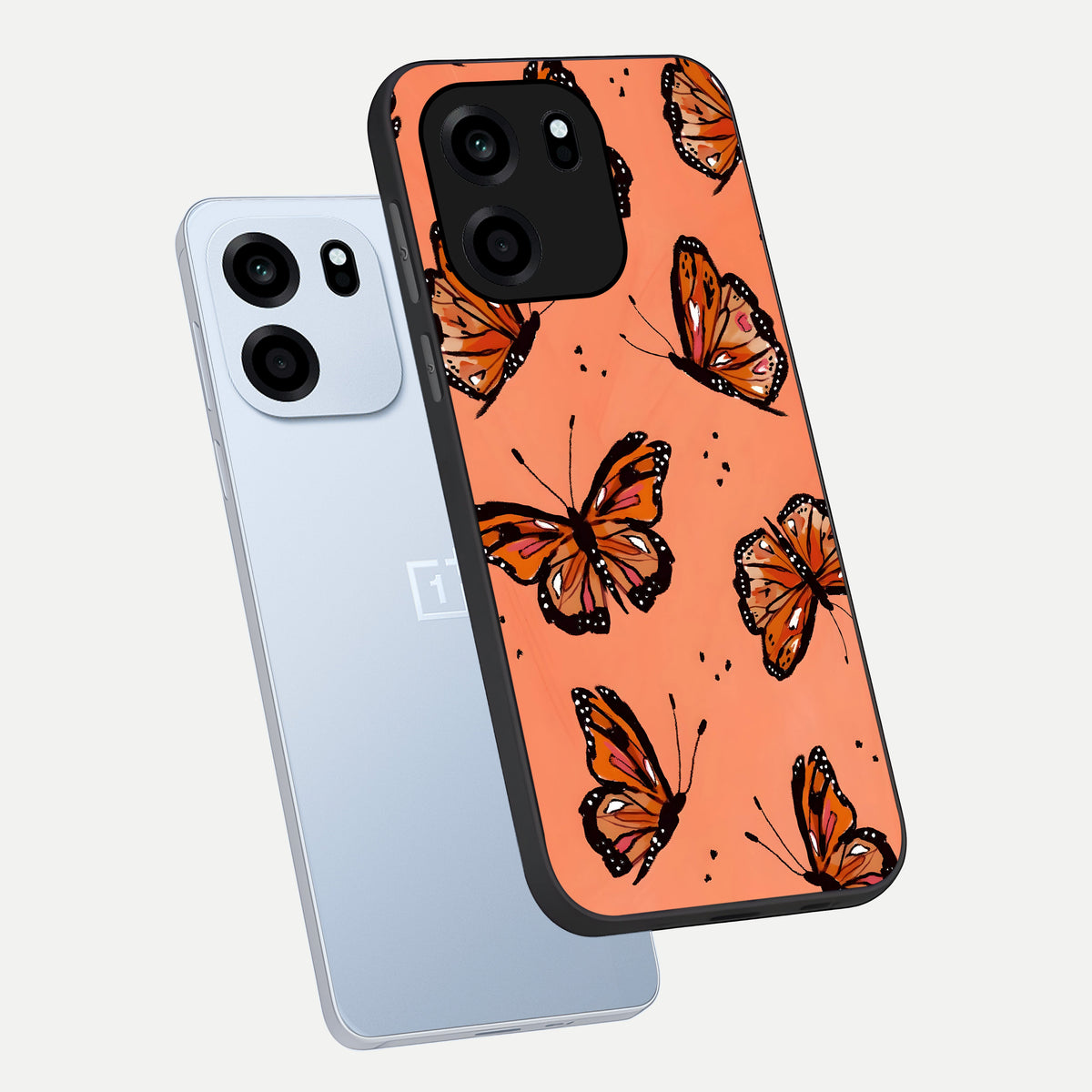  Coral Wing Butterfly phone case For OnePlus Nord CE 6 showing premium glass back cover with detailed artwork