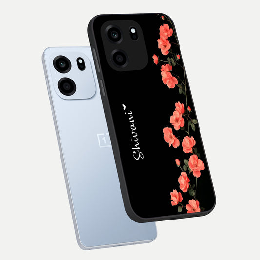  Crimson Bloom Grace Custom Name phone case For OnePlus Nord CE 6 showing premium glass back cover with detailed artwork