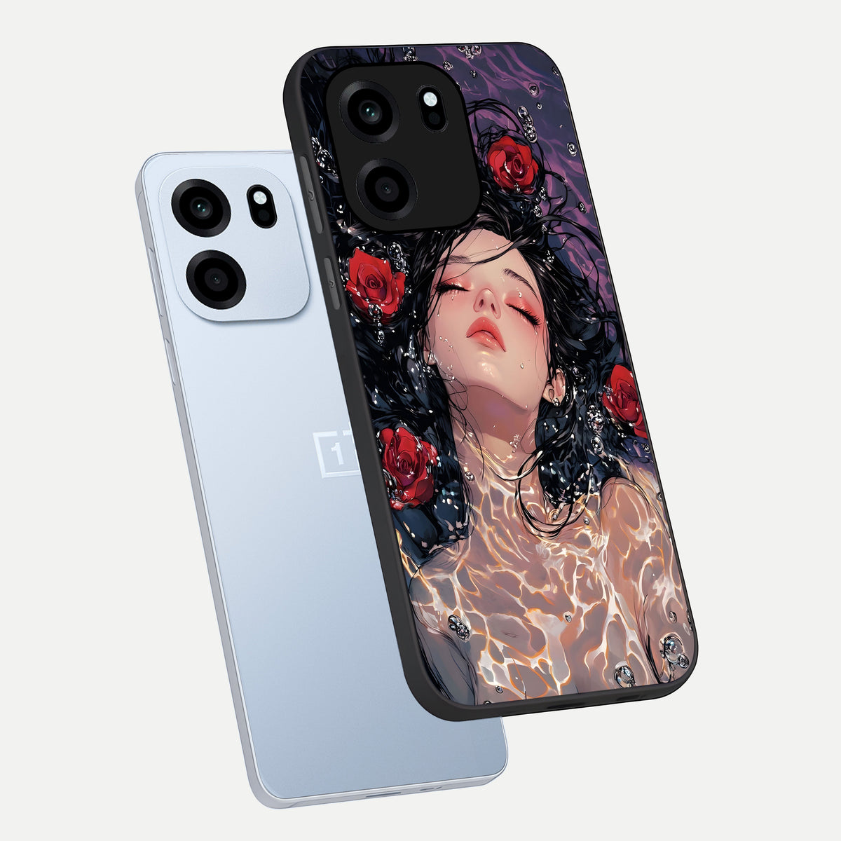  Crimson Rose Serenity phone case For OnePlus Nord CE 6 showing premium glass back cover with detailed artwork