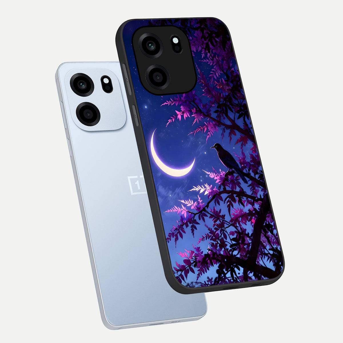  Crow And Moon Scenery phone case For OnePlus Nord CE 6 showing premium glass back cover with detailed artwork