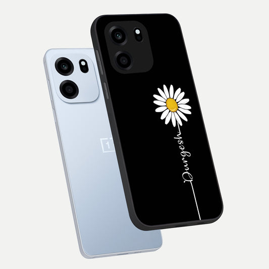  Custom Name White Flower phone case For OnePlus Nord CE 6 showing premium glass back cover with detailed artwork