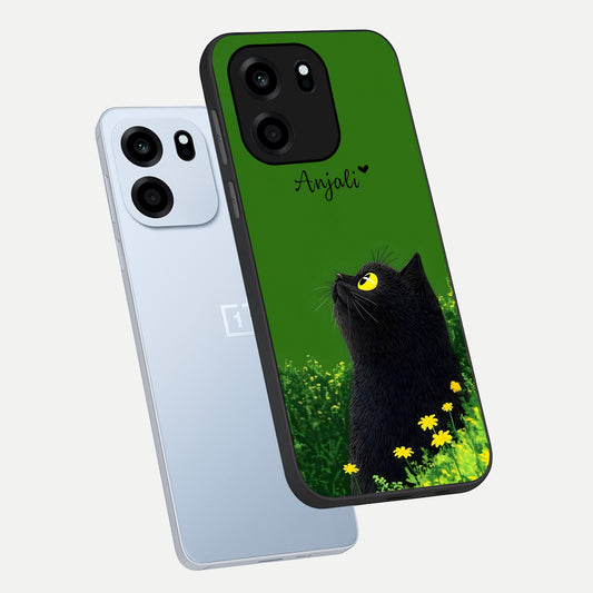  Emerald Cat Custom Name phone case For OnePlus Nord CE 6 showing premium glass back cover with detailed artwork