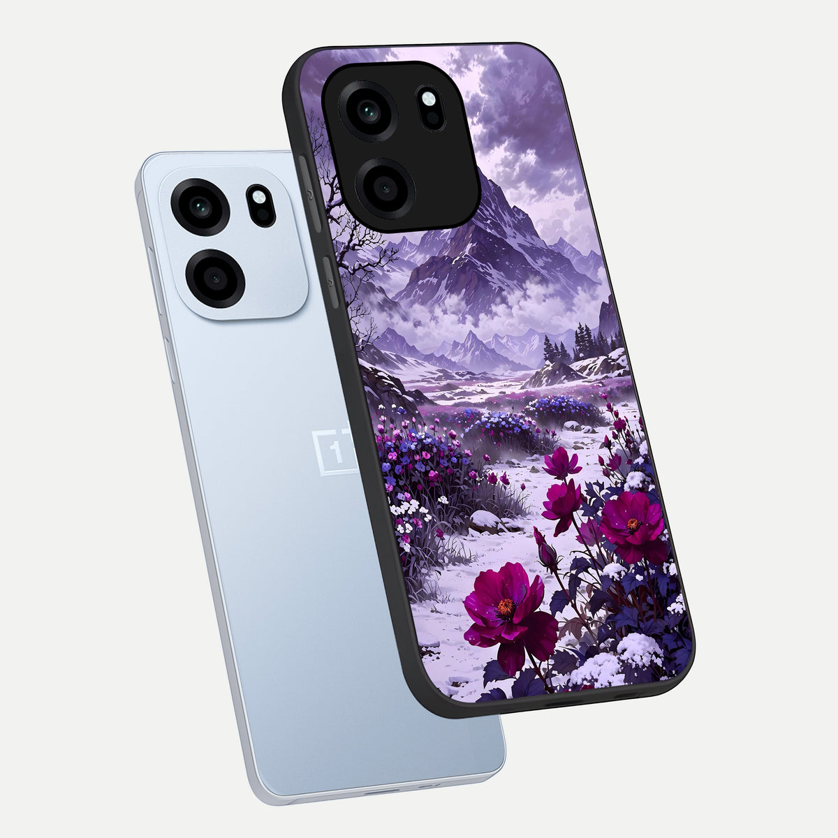  Flower Mountain View phone case For OnePlus Nord CE 6 showing premium glass back cover with detailed artwork