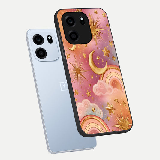  Golden Celestial Dreams phone case For OnePlus Nord CE 6 showing premium glass back cover with detailed artwork