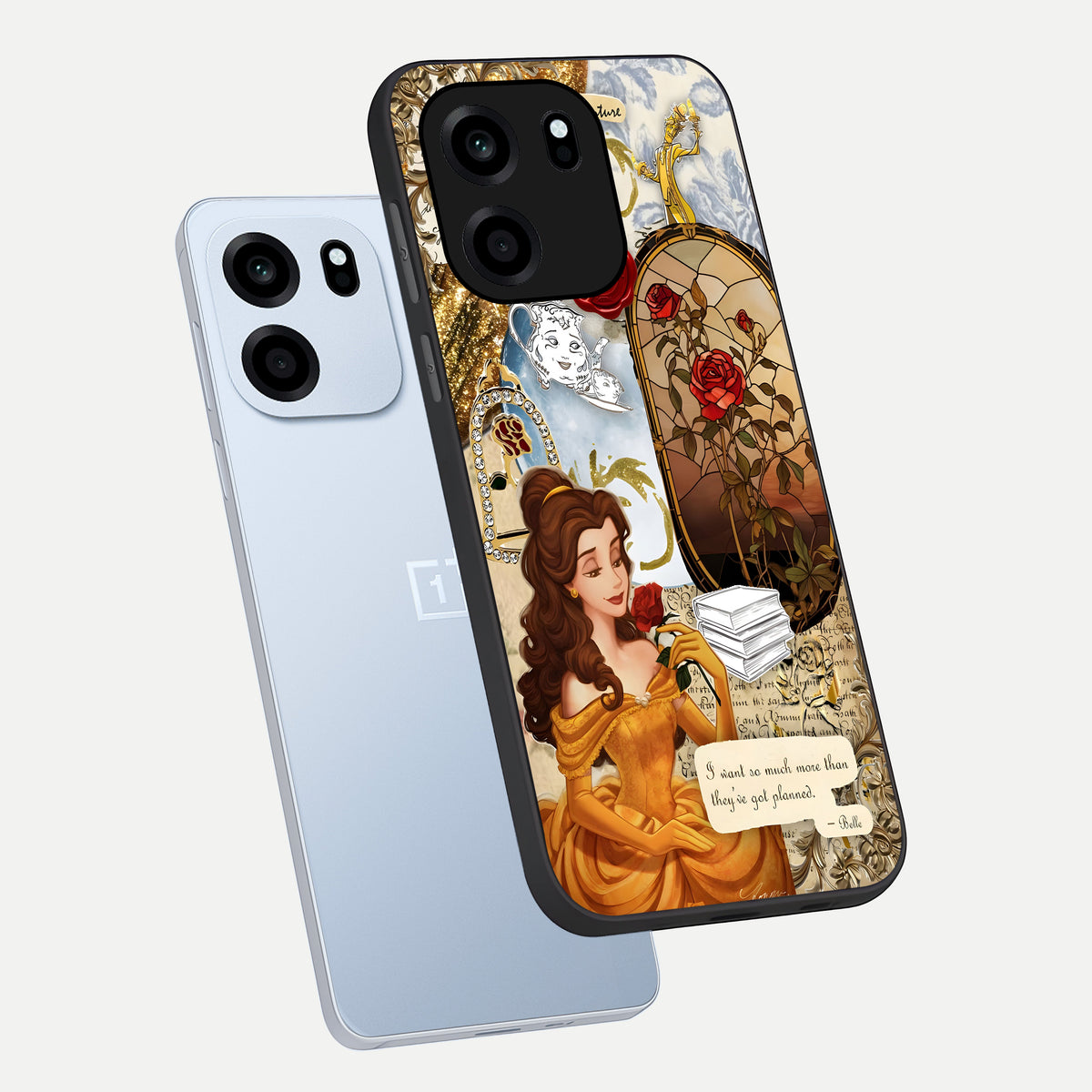  Golden Dream Belle phone case For OnePlus Nord CE 6 showing premium glass back cover with detailed artwork