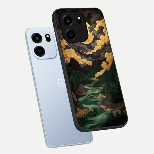  Golden River Moon phone case For OnePlus Nord CE 6 showing premium glass back cover with detailed artwork
