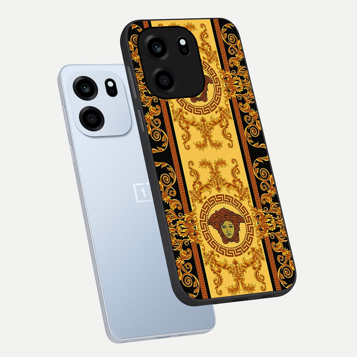  Golden Royal Heritage phone case For OnePlus Nord CE 6 showing premium glass back cover with detailed artwork