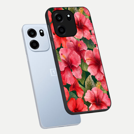 Hibiscus Pattern phone case For OnePlus Nord CE 6 showing premium glass back cover with detailed artwork