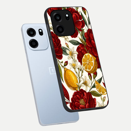  Lemon Rose Charm phone case For OnePlus Nord CE 6 showing premium glass back cover with detailed artwork