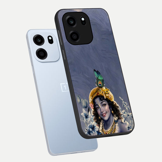  Lord Krishna phone case For OnePlus Nord CE 6 showing premium glass back cover with detailed artwork