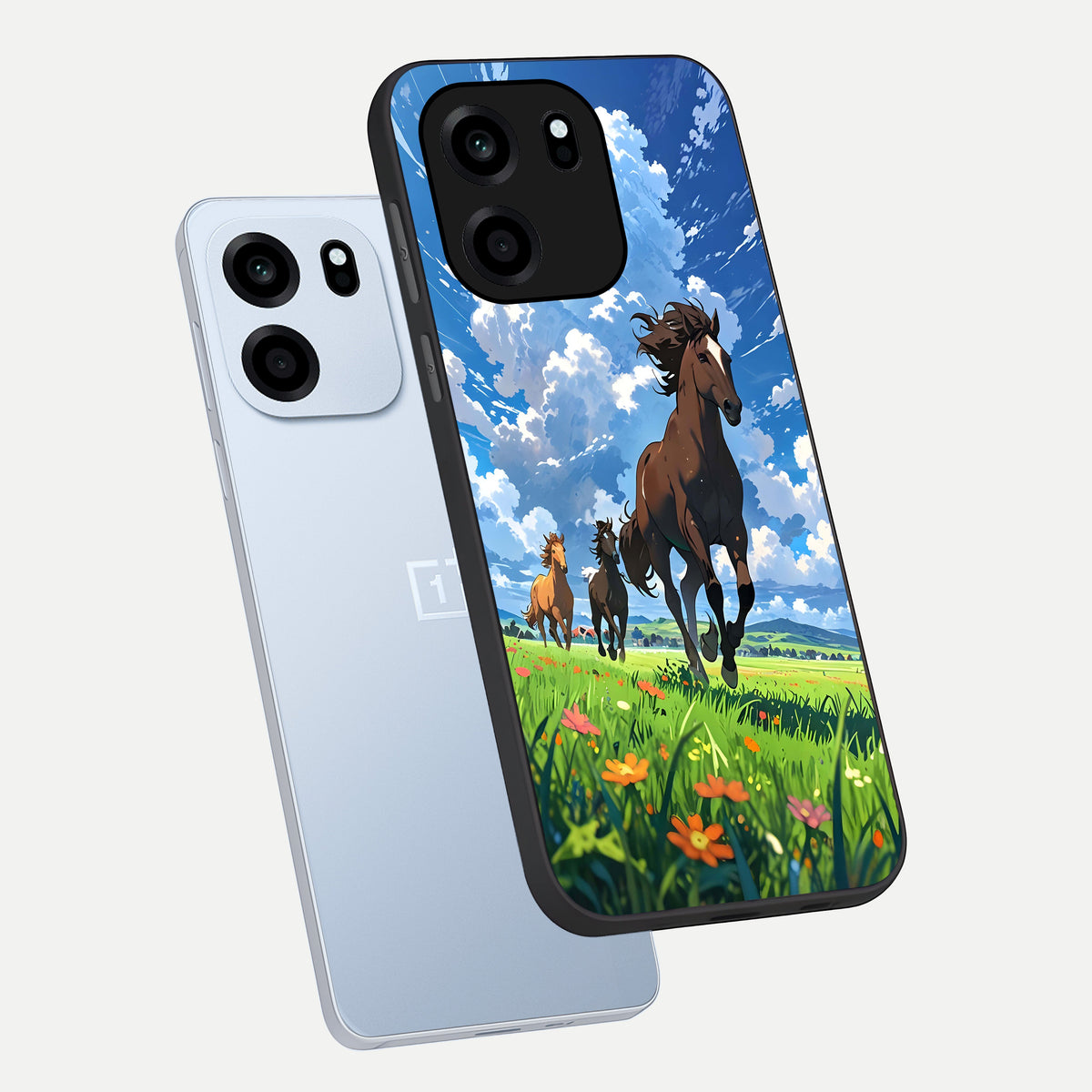  Majestic Horses Galloping phone case For OnePlus Nord CE 6 showing premium glass back cover with detailed artwork
