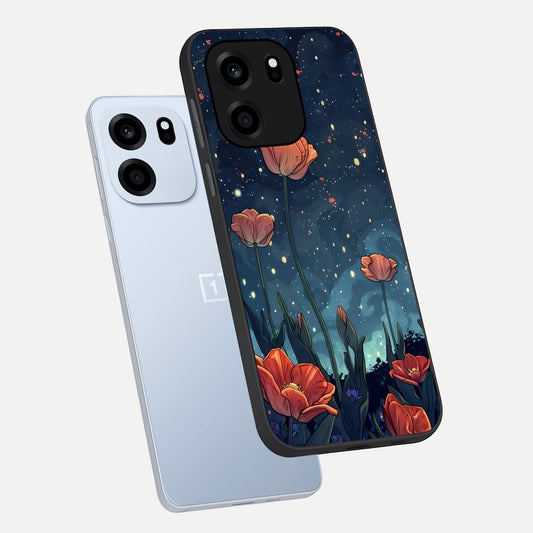  Midnight Tulip Glow phone case For OnePlus Nord CE 6 showing premium glass back cover with detailed artwork