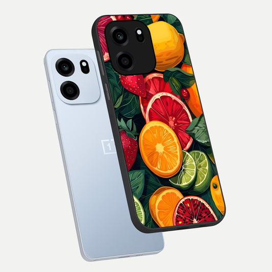  Multiple Fruits phone case For OnePlus Nord CE 6 showing premium glass back cover with detailed artwork