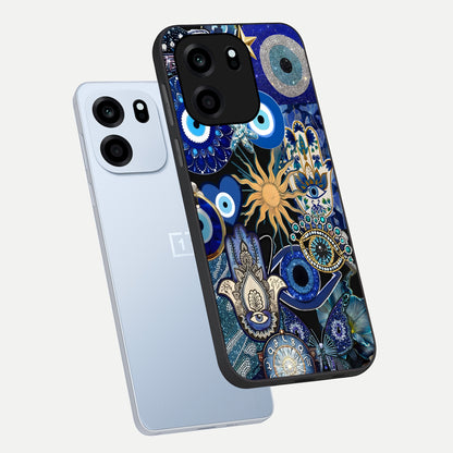  Mystic Blue Evil Eye phone case For OnePlus Nord CE 6 showing premium glass back cover with detailed artwork