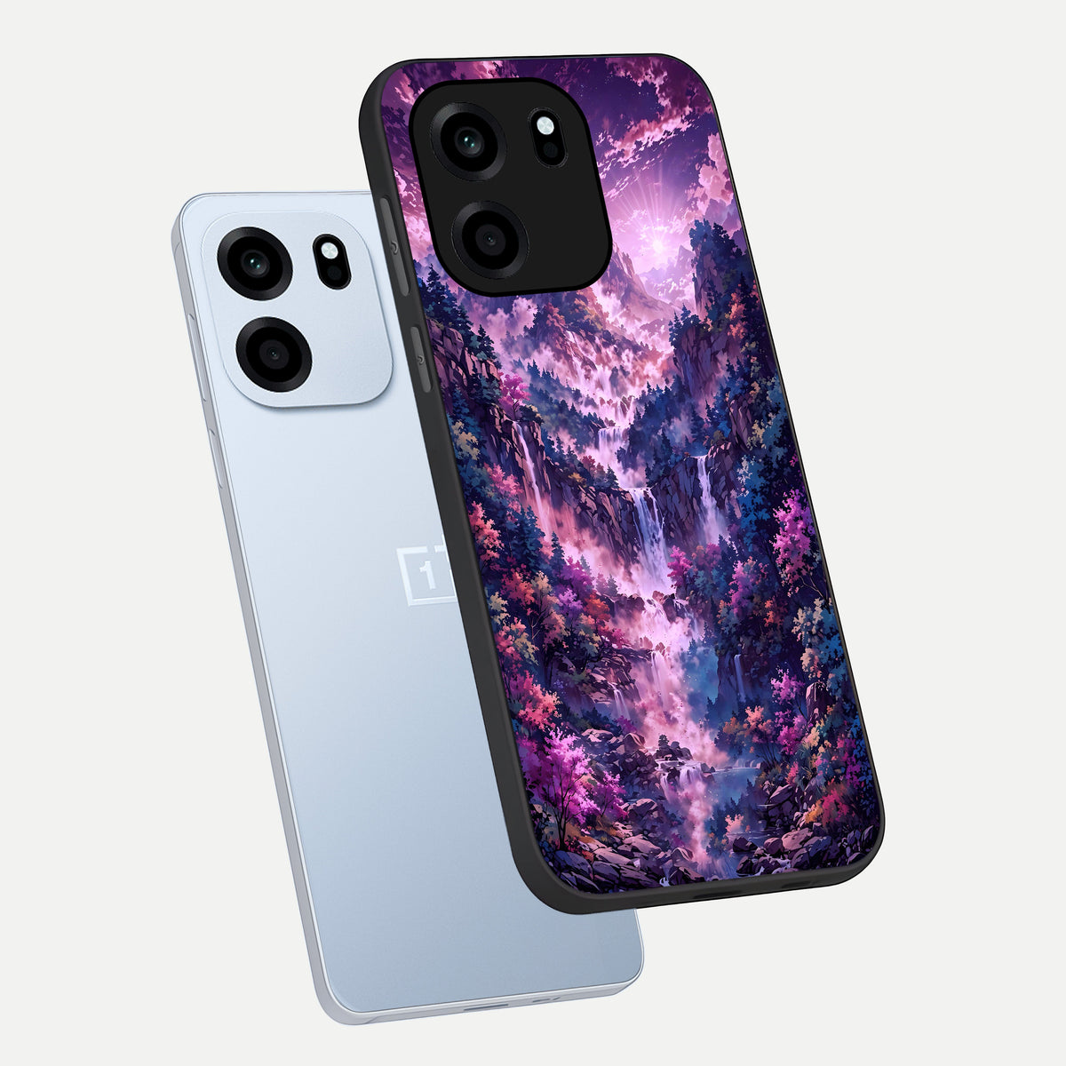  Mystic Cascade Peaks phone case For OnePlus Nord CE 6 showing premium glass back cover with detailed artwork