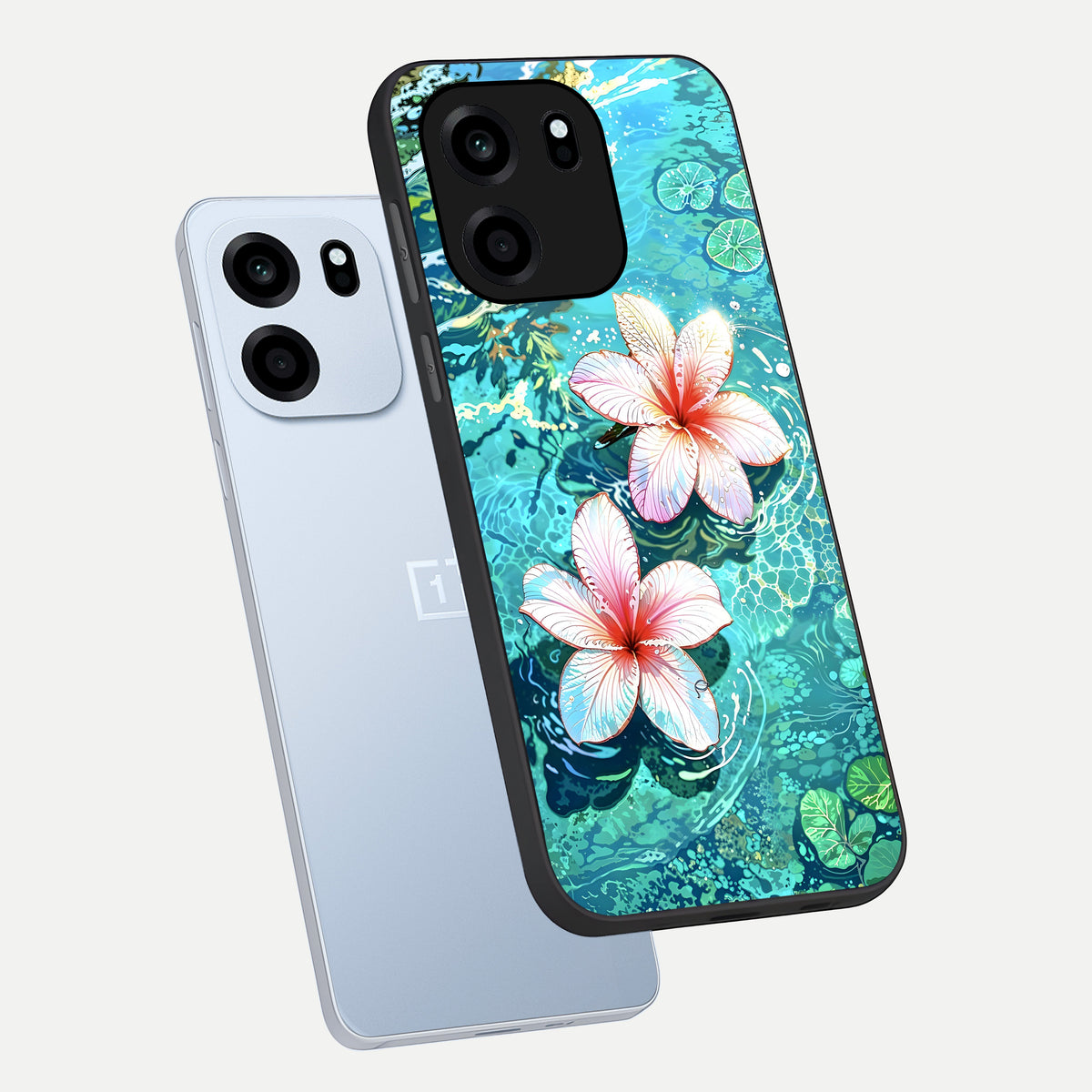  Pink Flowers in Water phone case For OnePlus Nord CE 6 showing premium glass back cover with detailed artwork