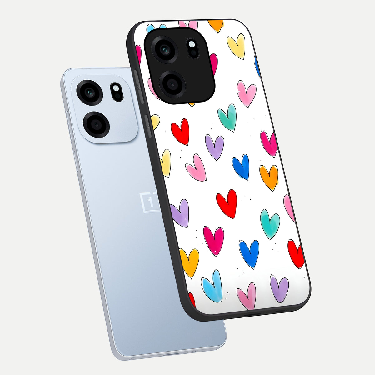  Playful Love Doodles phone case For OnePlus Nord CE 6 showing premium glass back cover with detailed artwork