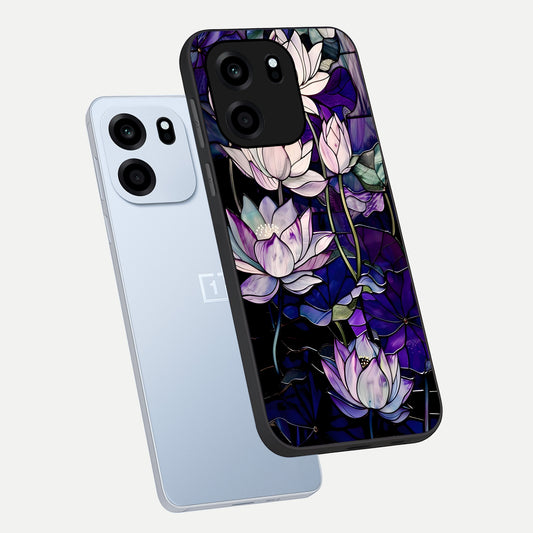  Purple Lotus Pattern phone case For OnePlus Nord CE 6 showing premium glass back cover with detailed artwork