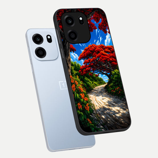  Red Trees Pathway phone case For OnePlus Nord CE 6 showing premium glass back cover with detailed artwork
