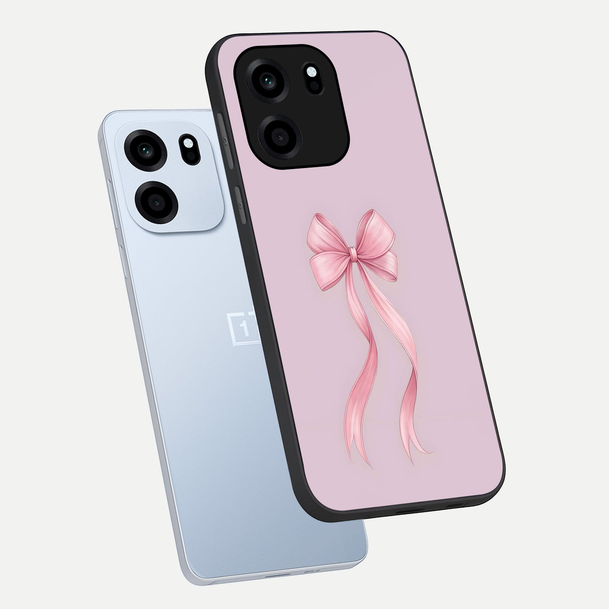  Soft Blush Bow phone case For OnePlus Nord CE 6 showing premium glass back cover with detailed artwork