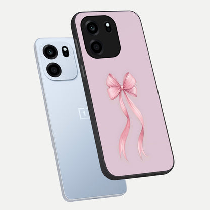 Soft Blush Bow phone case For OnePlus Nord CE 6 showing premium glass back cover with detailed artwork