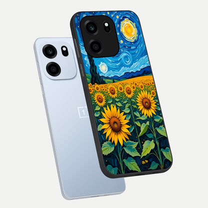  Starry Sunflower Dreams phone case For OnePlus Nord CE 6 showing premium glass back cover with detailed artwork