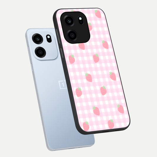  Strawberry Picnic Love phone case For OnePlus Nord CE 6 showing premium glass back cover with detailed artwork