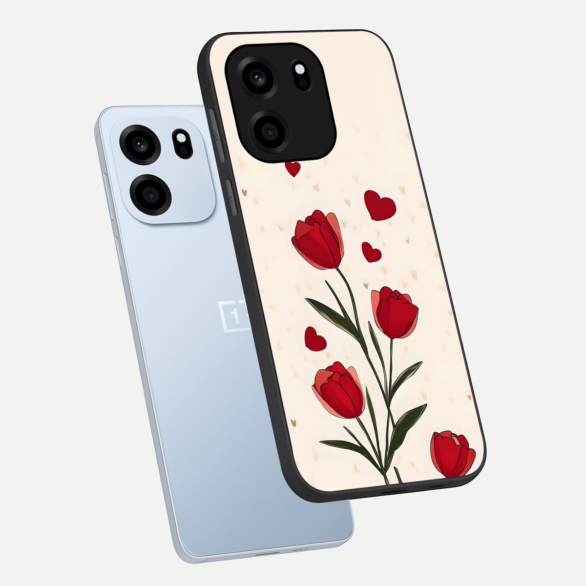  Tulip With Heart phone case For OnePlus Nord CE 6 showing premium glass back cover with detailed artwork