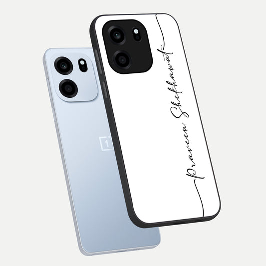 White Tune Custom Name phone case For OnePlus Nord CE 6 showing premium custom name glass back cover
