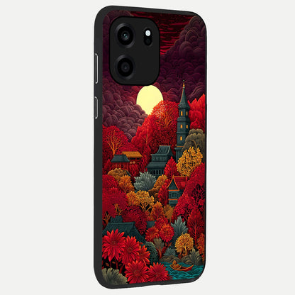  Scarlet Autumn Temple back cover For OnePlus Nord CE 6 slim fit glass case with vibrant aesthetic design