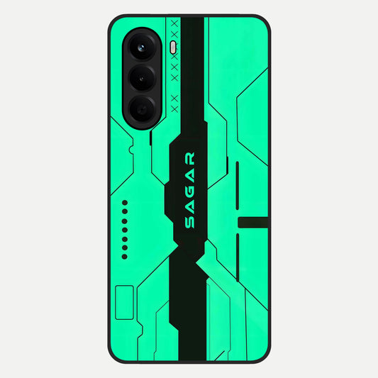  Aqua Tech CYBERPUNK Custom Name Glass Case For OnePlus Nord CE 6 Lite back cover – full design glossy printed glass finish