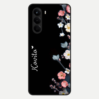  Black Elegance Floral Custom Name Glass Case For OnePlus Nord CE 6 Lite back cover – full design glossy printed glass finish