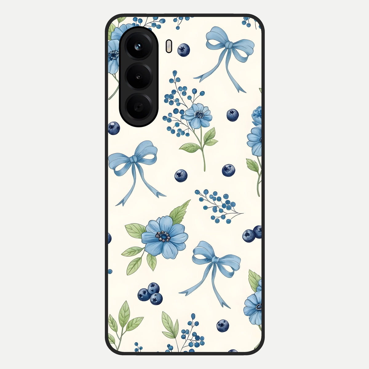  Blue Flower And Bow Glass Case For OnePlus Nord CE 6 Lite back cover – full design glossy printed glass finish