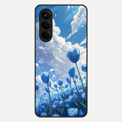  Blue Tulip Clouds Glass Case For OnePlus Nord CE 6 Lite back cover – full design glossy printed glass finish