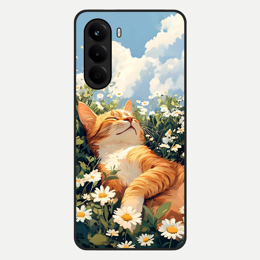  Cat And Flowers View Glass Case For OnePlus Nord CE 6 Lite back cover – full design glossy printed glass finish