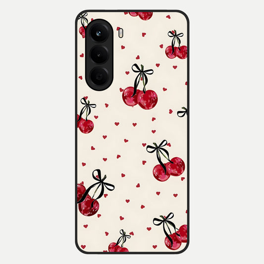  Cherry Heart Bow Glass Case For OnePlus Nord CE 6 Lite back cover – full design glossy printed glass finish